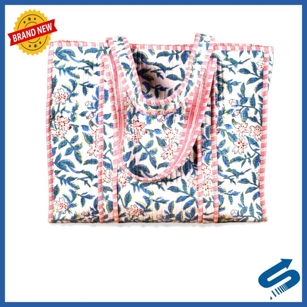 Cotton Quilted Tote Bag Hand Block Print Eco-Friendly Boho Shoulder Bag